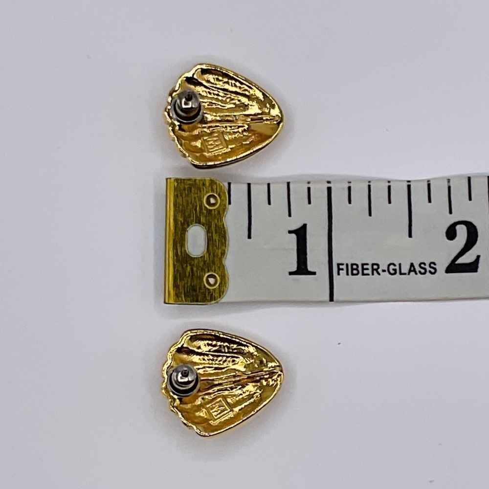 Vintage Earrings Shell Gold Tone Studs Weingeroff Art Deco Pierced Retro Jewelry - Picture 8 of 8